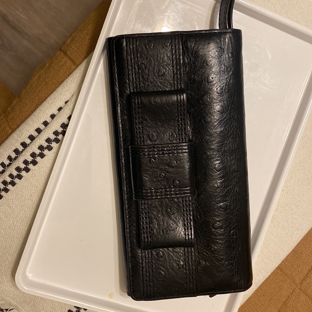 Kate Spade, Black Ostrich, Leather Bow, Wallet Gem